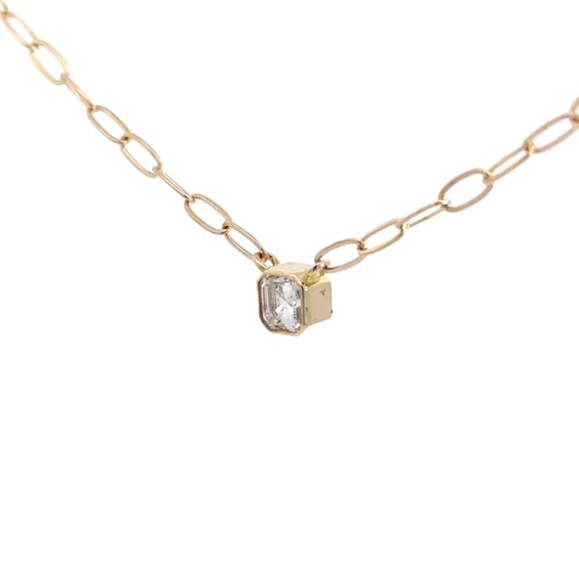 Asscher Diamond Bezel Necklace - Diamond Eye Designs